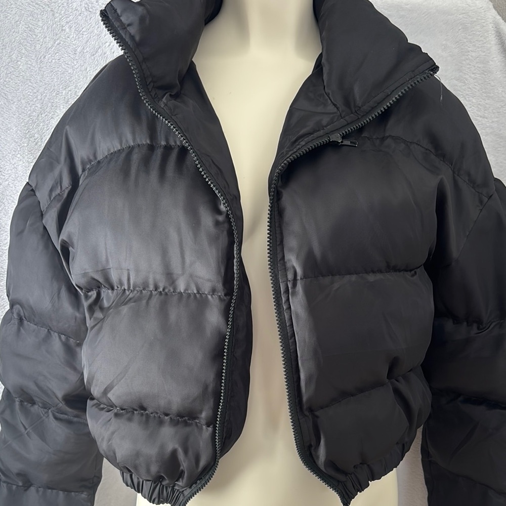 SHEIN Puffer Jacket Cropped Quilted Full Zip Black Size L